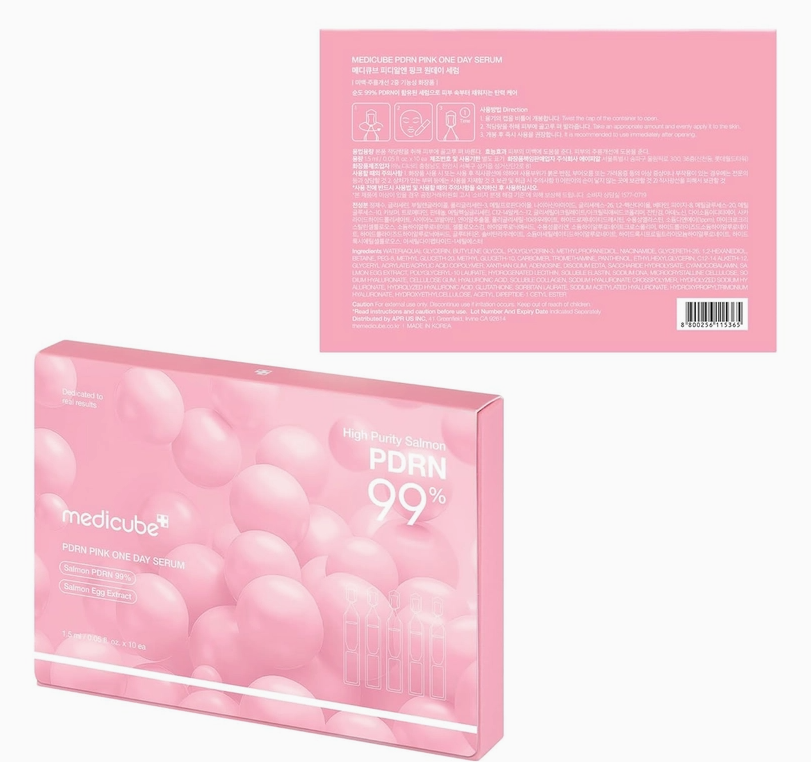 Medicube Salmon Dna Pdrn Pink One Day Serum, Hydrating Radiance Ampoule, Korean Skincare, 0.05 Fl oz / 메디큐브 살몬 Dna Pdrn 핑크 원데이 세럼, 촉촉한 광채 앰플
